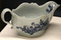 Tin-glazed earthenware sauceboat with blue design from Liverpool at Walker Art Gallery. Liverpool, England.