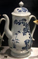 Porcelain coffeepot with underglaze blue design by Richard Chaffers' factory, Liverpool at Walker Art Gallery. Liverpool, England.