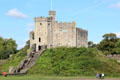 Stone steps leading up to Castle Keep at Cardiff Castle. Cardiff, Wales