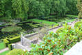 Water & topiary features at St Fagans Castle. Cardiff, Wales.