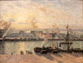 Sunset, the Port of Rouen Steamboats painting by Camille Pissarro at National Museum of Wales. Cardiff, Wales.