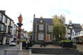 Lancaster Square with statue of Llywelyn the Great a warrior & diplomat who united most of Wales. Conwy, Wales.