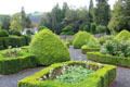 Garden overlooking hills at Plas Newydd. Llangollen, Wales.