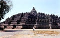 Overview of terraced steps of Borobudur , a Buddhist temple with 2 million cubic feet of stone. Indonesia.