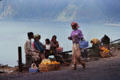 Vendors overlook Lake Batur. Bali, Indonesia.