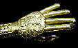 Lambayeque hand in gold leaf in Gold Museum, Lima. Peru.